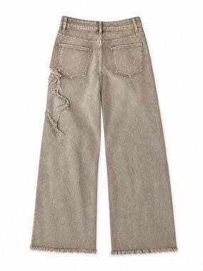 Women’s Wide-Leg Distressed Jeans in Taupe
